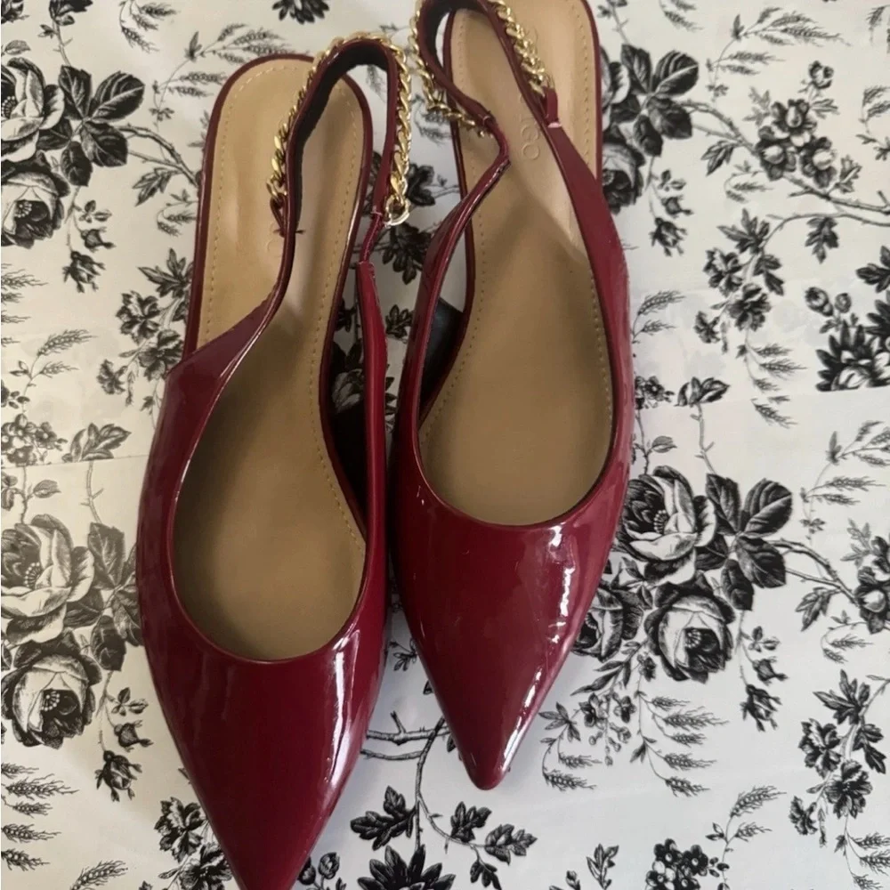 Coutgo Chic Burgundy Slingback Heels